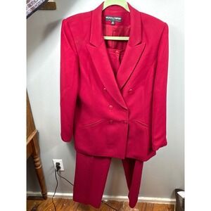 Vtg Kasper ASL Red Power Suit Womens 16 2 Pc Pant Suit Double Breasted Blazer